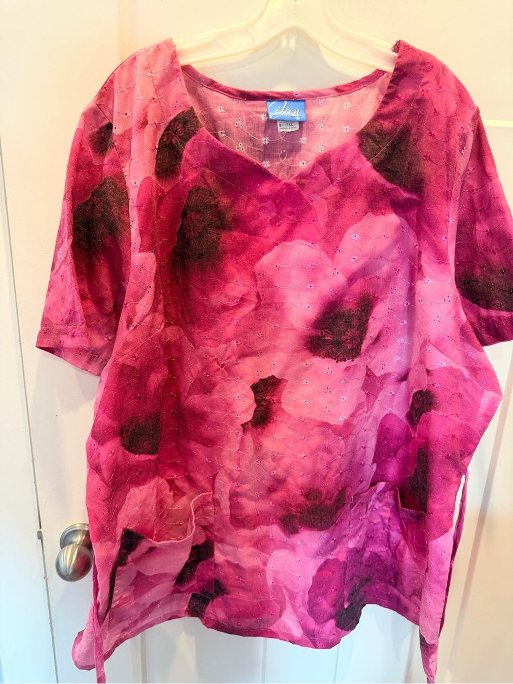 Élan by Barco 3XL Pink Watercolor Tunic Eyelet Embroidered Plus Size Boho Top